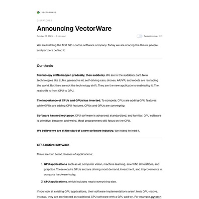 VectorWare ตั้งเป้าสร้างซอฟต์แวร์ "GPU-Native" จริง ๆ แต่ชุมชนตั้งคำถามต่อวิสัยทัศน์