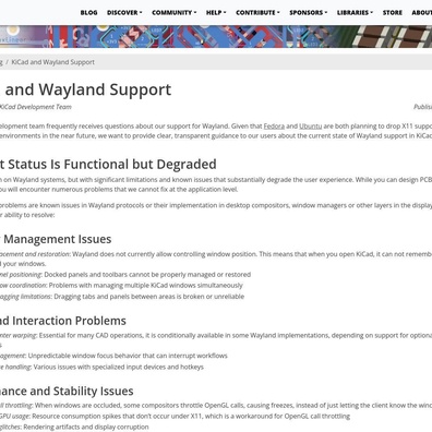 ทีม KiCad ประกาศ Wayland "ใช้งานได้แต่มีข้อจำกัด" ขณะที่ลินุกซ์ดิสโทรวางแผนยกเลิก X11