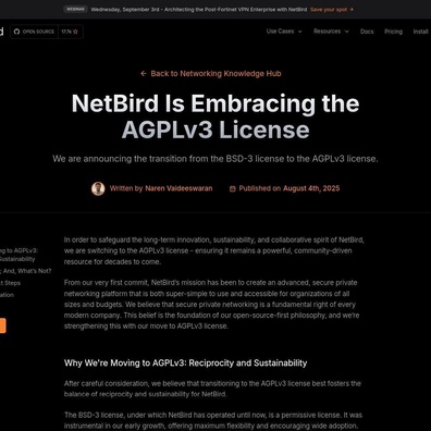 NetBird Mengadopsi Lisensi AGPLv3 untuk Melawan Raksasa Cloud Sambil Tetap Open Source