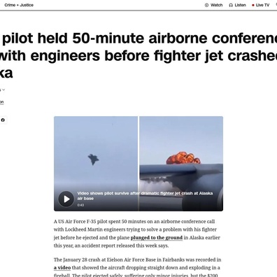 Jet Pejuang F-35 Terhempas Selepas Panggilan Persidangan Udara 50 Minit Dengan Jurutera