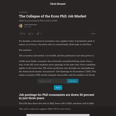 ตลาดงานปริญญาเอกเศรษฐศาสตร์เผชิญการล่มสลายครั้งใหญ่ขณะที่มหาวิทยาลัยหยุดการจ้างงาน