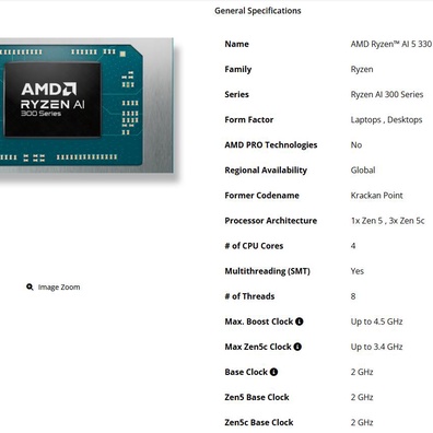 AMD Âm Thầm Ra Mắt APU Ryzen AI 5 330 Phân Khúc Phổ Thông với Kiến Trúc Zen 5 và Hỗ Trợ NPU Đầy Đủ