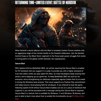 EA ใช้ข้อกำหนด Secure Boot สำหรับ Battlefield 2042 เพื่อต่อสู้กับวิธีการโกงขั้นสูง