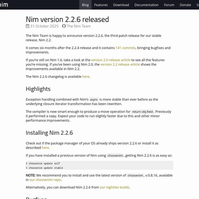 การเปิดตัว Nim 2.2.6 กระตุ้นการทบทวนอัตลักษณ์และทิศทางของภาษาในชุมชน
