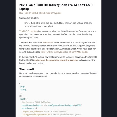 TUXEDO InfinityBook Pro 14 Gen9 AMD ต้องการการปรับแต่งอย่างละเอียดเพื่อให้เข้ากันได้กับ NixOS