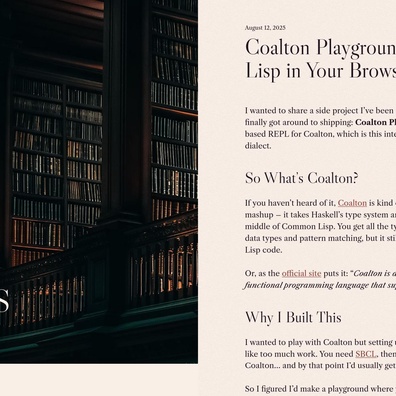 Coalton Playground เปิดตัวพร้อม REPL บนเบราว์เซอร์สำหรับ Lisp แบบ Statically-Typed
