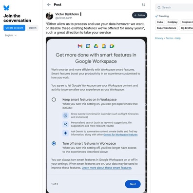 Google Workspace Memaksa Pengguna Memilih Antara Perkongsian Data dan Ciri Pintar