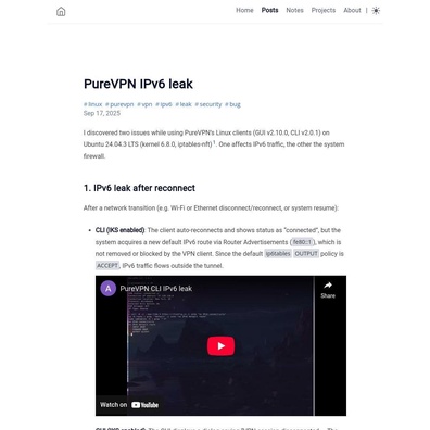 Ứng dụng Linux của PureVPN làm rò rỉ lưu lượng IPv6 và phá hủy quy tắc tường lửa