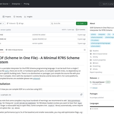 SIOF Cung Cấp Trình Thông Dịch R7RS Scheme 70,000 Dòng Code Từ Một File C Duy Nhất