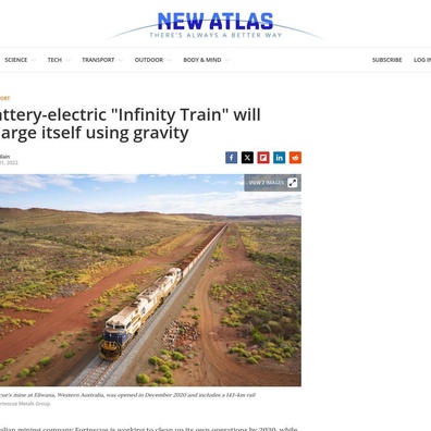 " Infinity Train " ของ Fortescue จุดประกายการถ่ายเทเรื่องรถไฟพลังแรงโน้มถ่วงเทียบกับการไฟฟ้าแบบดั้งเดิม