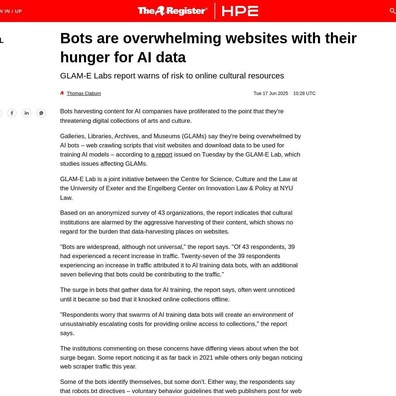 Bot Pengikis Data AI Melumpuhkan Laman Web Institusi Kebudayaan Apabila Trafik Melonjak 90%