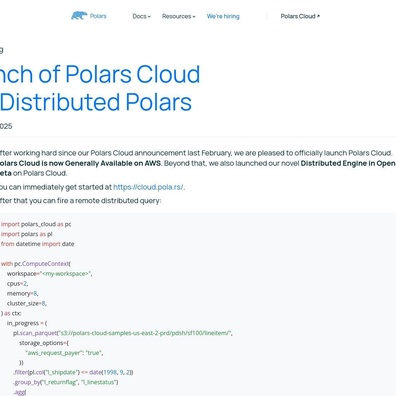Polars Cloud Dilancarkan dengan Enjin Pengkomputeran Teragih, Mencabar Dominasi Spark