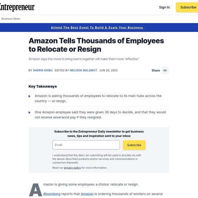 Tối hậu thư di dời của Amazon có thể cấu thành sa thải ngụy trang, các chuyên gia pháp lý cảnh báo
