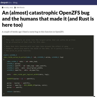 OpenZFS 錯誤回傳錯誤資料大小,可能導致靜默資料損毀