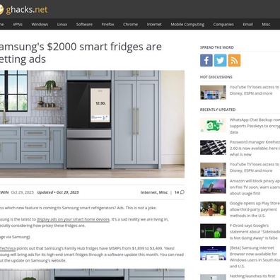 Peti Sejuk Pintar Samsung Bernilai AS$2,000 Kini Papar Iklan, Timbulkan Bantahan Komuniti