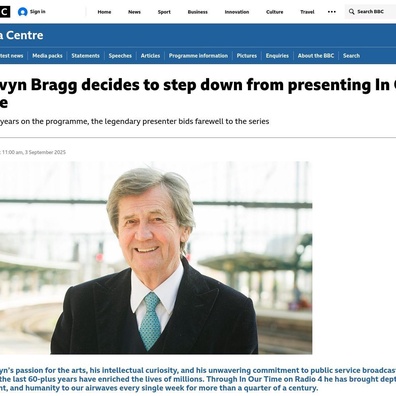 Melvyn Bragg ลาออกจากรายการ "In Our Time" ของ BBC หลังจาก 26 ปี ทิ้งมรดกกว่า 1,000 ตอน