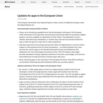 Những thay đổi mới của Apple đối với App Store tại EU vẫn tính phí cho việc phân phối thay thế