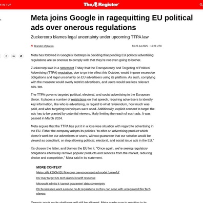 Cộng đồng công nghệ ăn mừng khi Meta và Google rút khỏi thị trường quảng cáo chính trị EU