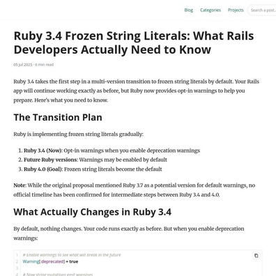 Ruby 3.4 Giới Thiệu Chuyển Đổi Dần Frozen String Literals Với Lợi Ích Hiệu Suất