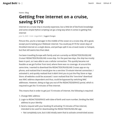 Học sinh trung học vượt qua phí internet 170 đô la Mỹ trên du thuyền bằng cách giả mạo địa chỉ MAC và script Python