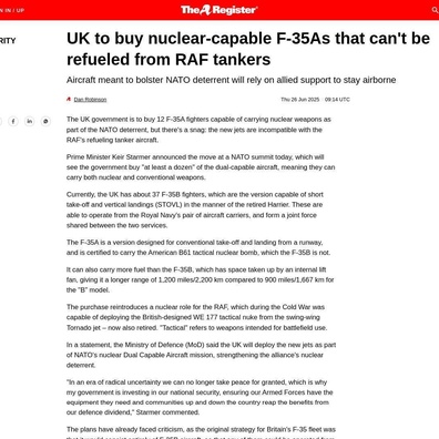 เครื่องบินขับไล่ F-35A ลำใหม่ของ UK จุดประกายการถกเถียงเรื่องความเป็นอิสระทางทหารและการพึ่งพา NATO