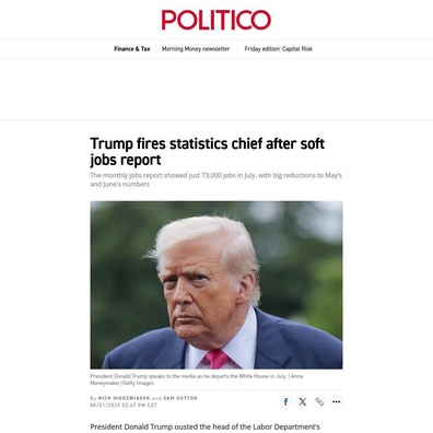 Trump 因就業報告令人失望而解僱統計局長，引發對數據獨立性的擔憂