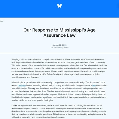 Bluesky chặn Mississippi vì luật xác minh tuổi, gây tranh cãi về quyền tự do internet