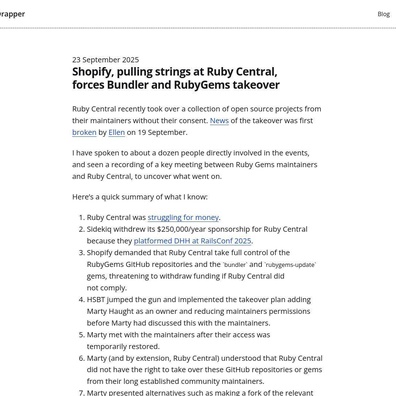 Shopify บีบ Ruby Central ยึดครอง RubyGems และ Bundler Projects