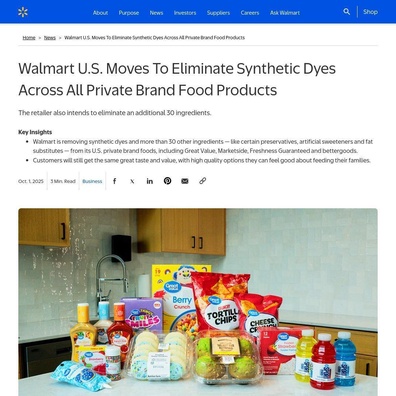 Walmart ยกเลิกสีสังเคราะห์จากอาหารแบรนด์ส่วนตัวท่ามกลางการถเถียงด้านสุขภาพที่เพิ่มขึ้น