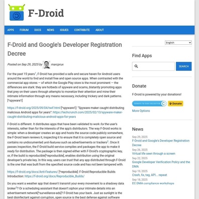 Keperluan Pendaftaran Pembangun Google Mengancam F-Droid dan Pengedaran Aplikasi Sumber Terbuka