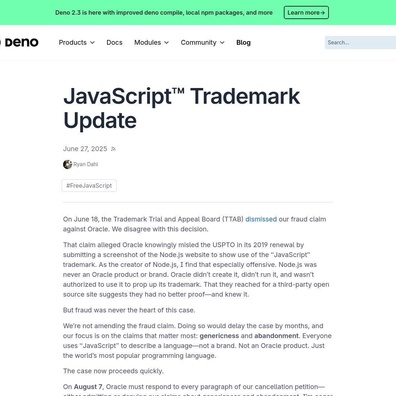 Việc Bảo Vệ Thương Hiệu JavaScript Của Oracle Đối Mặt Với Phản Ứng Dữ Dội Từ Cộng Đồng Về Bằng Chứng Node.js