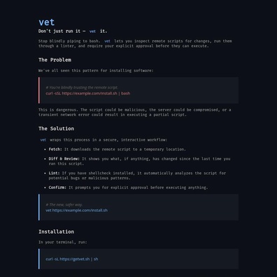 Công cụ " Vet " mới nhằm bảo mật việc cài đặt script từ xa nhưng vẫn còn những hạn chế về bảo mật