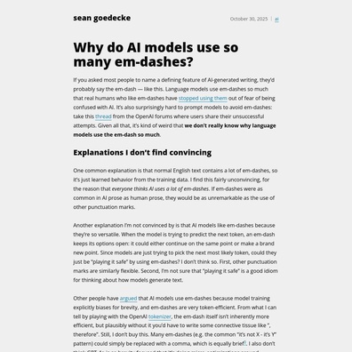 ความคลั่งไคล้เครื่องหมาย 'เอ็มแดช' ของ AI ก่อให้เกิดการถกเถียงในชุมชนเกี่ยวกับต้นกำเนิดและผลกระทบต่อการเขียนของมนุษย์