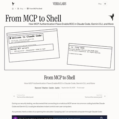 Lỗ hổng xác thực MCP cho phép thực thi mã từ xa trong Claude Code và Gemini CLI