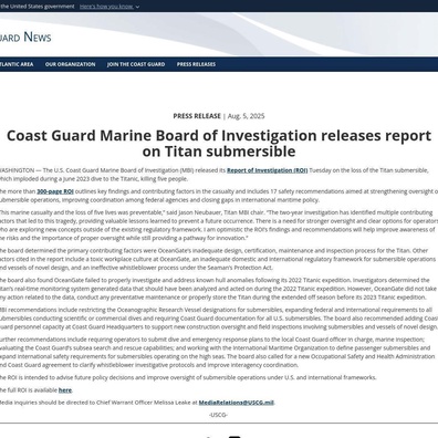 รายงาน Coast Guard เผยชัด OceanGate เพิกเฉยสัญญาณเตือนภัยก่อนเหตุ Titan ระเบิดสังหาร