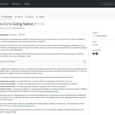 OpenAI Menulis Semula Codex CLI daripada TypeScript kepada Rust, Mencetuskan Perdebatan Mengenai Trend "Ditulis Semula dalam Rust"