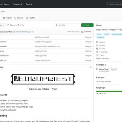 NeuroPriest นำเกมเทิร์นเบสมาสู่ Notepad++ ขณะที่ชุมชนถกเถียงเรื่องวิวัฒนาการของแนว Roguelike