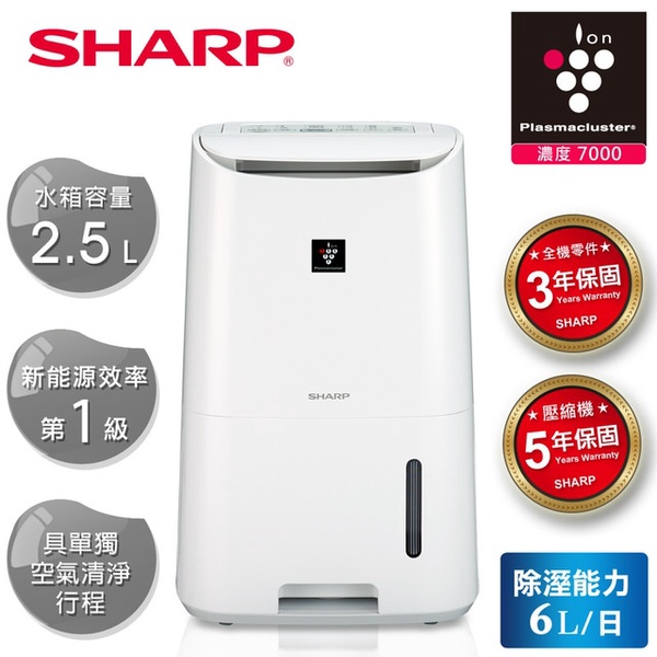 【SHARP 夏普】6L自動除菌離子清淨除濕機(DW-H6HT-W)