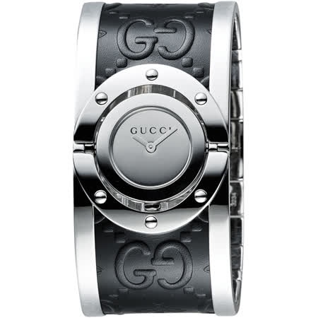 GUCCI 古馳  Twirl系列 G-Logo 翻轉手鐲錶-銀x黑/33mm YA112441
