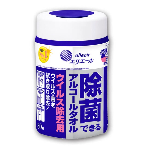 【日本大王elleair】抗菌濕紙巾加強版(80抽/罐)