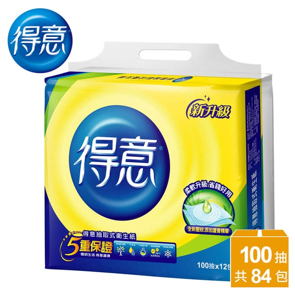 【得意】連續抽取式花紋衛生紙(100抽*12包*7袋)