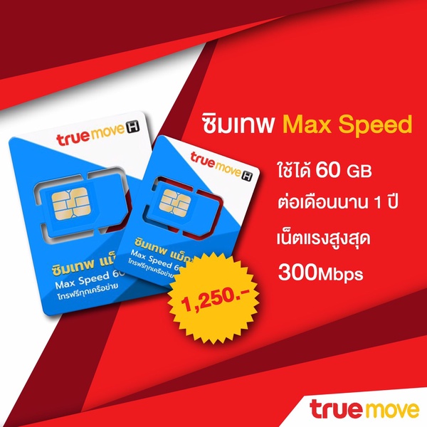 True | ซิมเทพ Max speed 60GB/เดือน