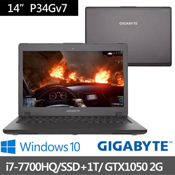 GIGABYTE 技嘉  14吋電競筆電 i7-7700HQ/8G/128G SSD+1TB/GTX1050-4G ( P34Gv7)