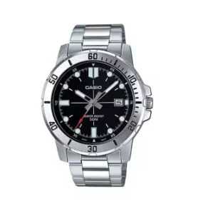 Casio | นาฬิกาข้อมือผู้ชาย รุ่น MTP-VD01D-1E สายสแตนเลสสีเงิน หน้าปัดสีดำ