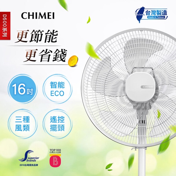 【CHIMEI 奇美】16吋微電腦ECO遙控擺頭DC節能風扇(DF-16D500)