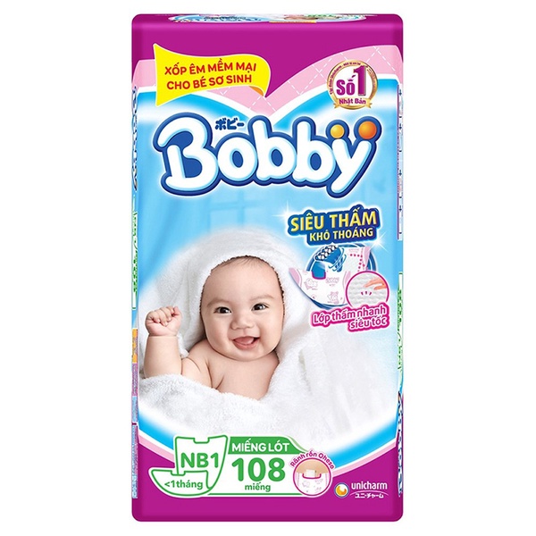 Bobby | Newborn 1 Miếng lót sơ sinh dành cho bé dưới 1 tháng tuổi (108 miếng)