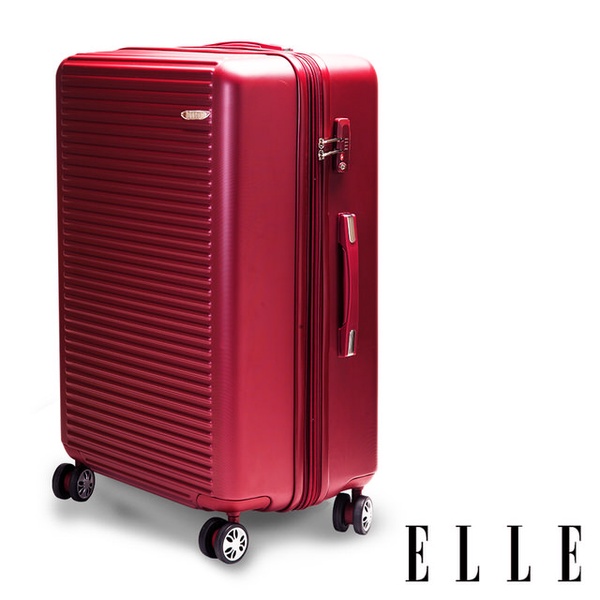 【ELLE】裸鑽刻紋系列-20吋經典橫條紋霧面防刮行李箱