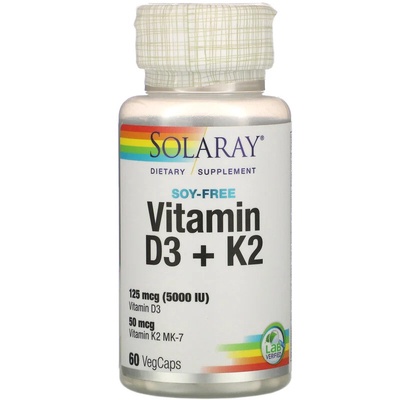 Solaray | Soy-Free Vitamin D3 + K2 (60,120 VegCaps)