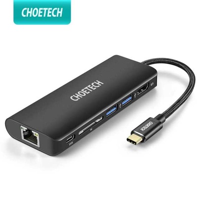 CHOETECH | Usb C Multiport Hub Adapter with 4K HDMI (30Hz) Video Output 2 USB 3.0 Ports and SD & TF Card Reader