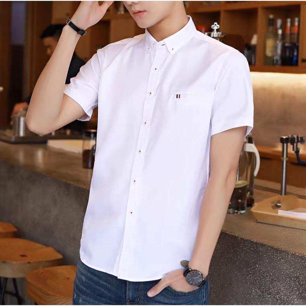 HUILISHI Korean Men's Pure Color Casual Short Sleeve Polo Shirt